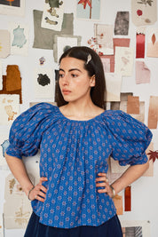 Nikki Chasin x The House That Lars Built Juli Puff Sleeve Top in Cobalt Karin Floral