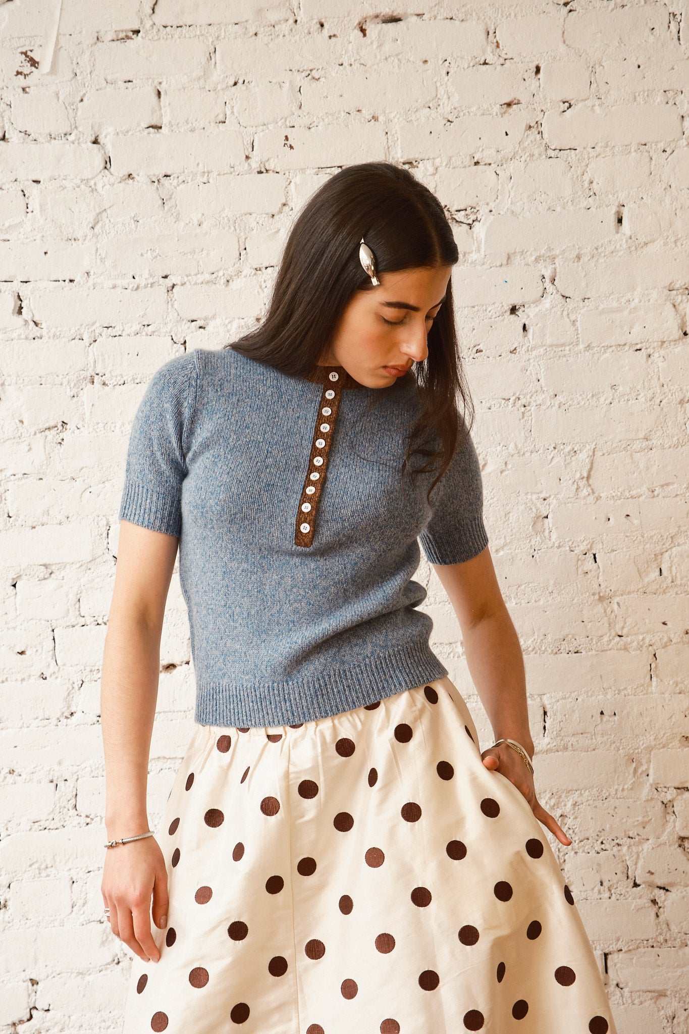 Cecilia Cashmere Henley - Sky/Oak
