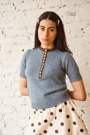 Cecilia Cashmere Henley - Sky/Oak