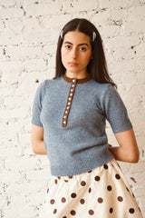 Cecilia Cashmere Henley - Sky/Oak