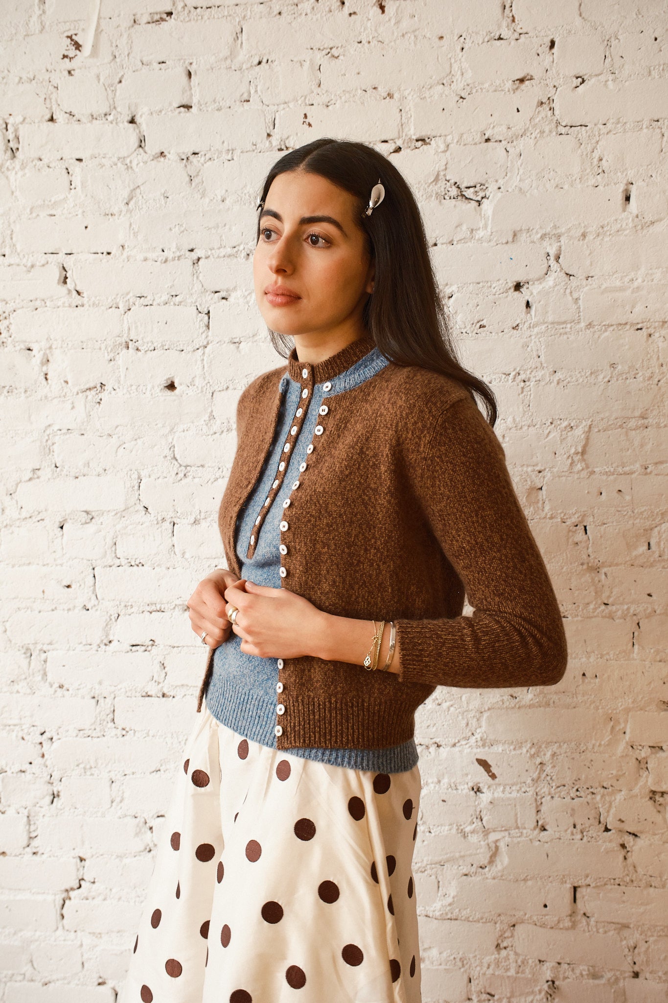 Clio Cashmere Cardigan - Oak/Sky