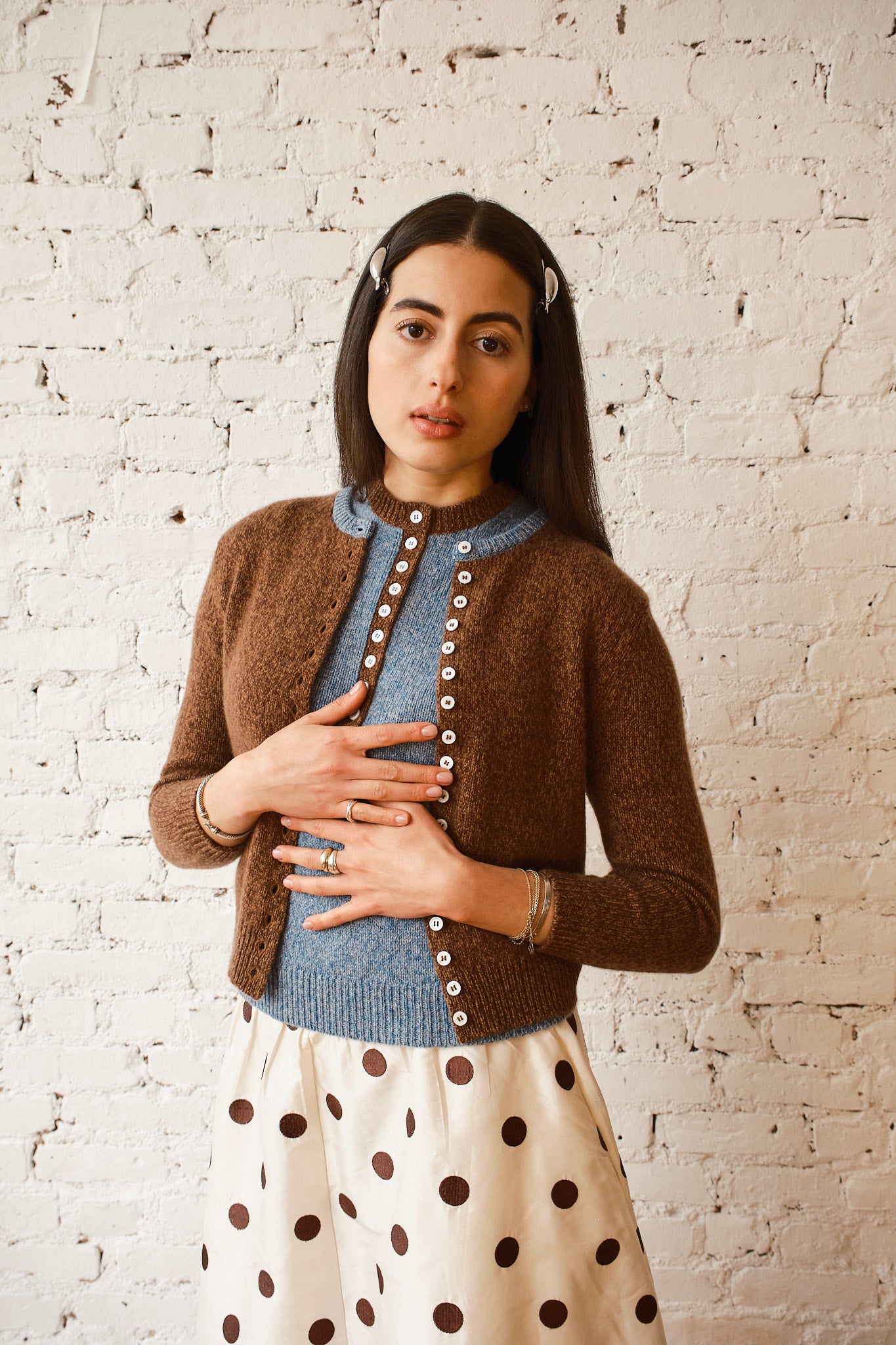 Clio Cashmere Cardigan - Oak/Sky