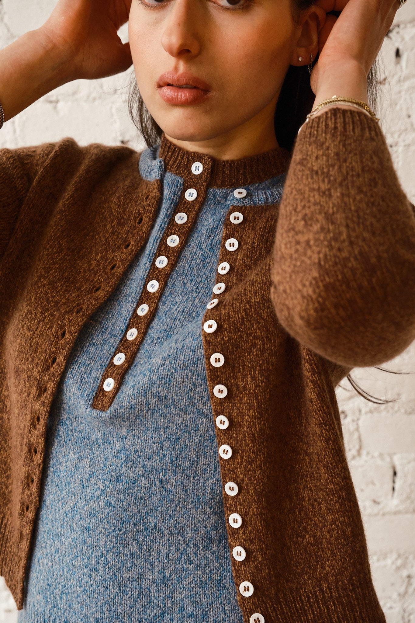 Clio Cashmere Cardigan - Oak/Sky