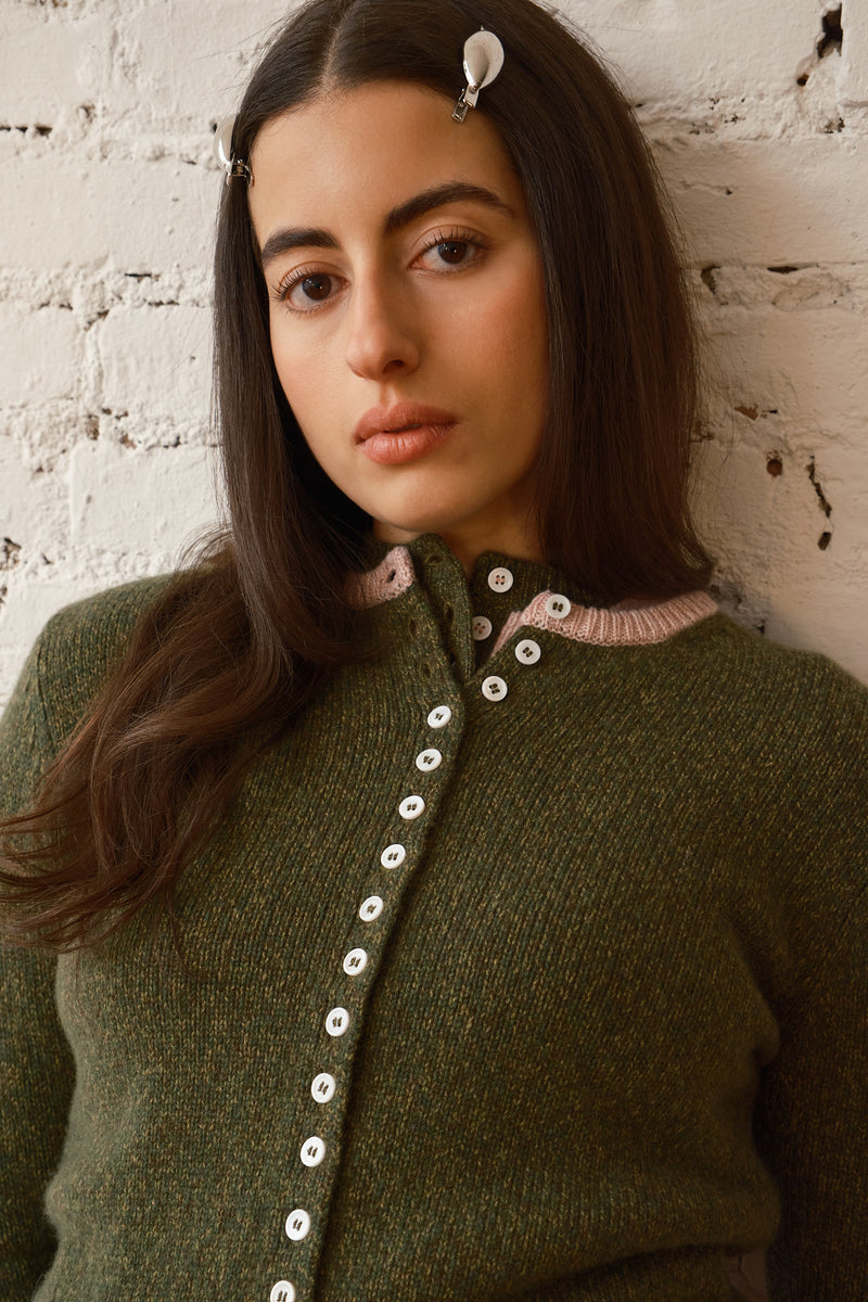 Clio Cashmere Cardigan - Forest/Ballet