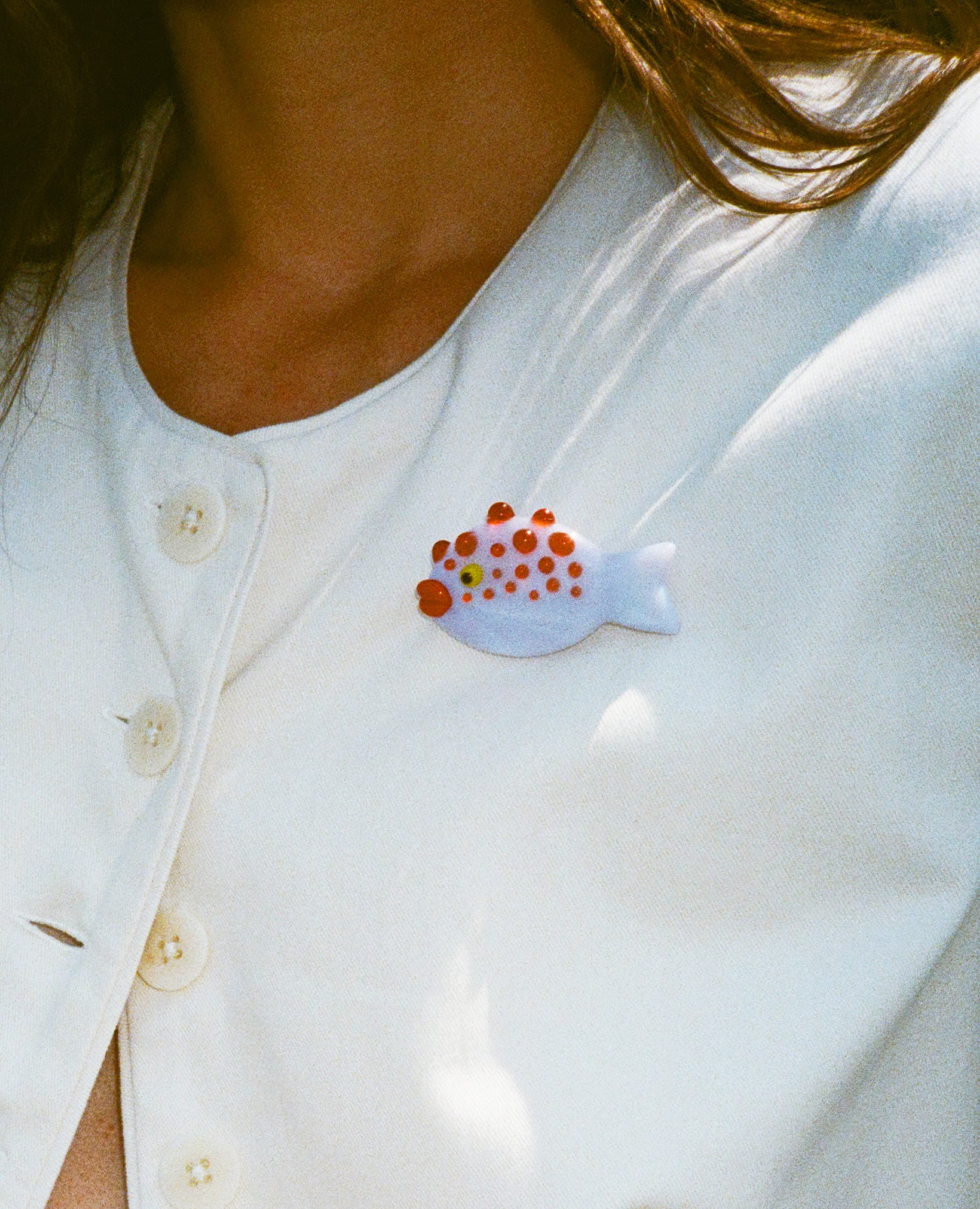 Glass Puffer Fish Brooch - Pink