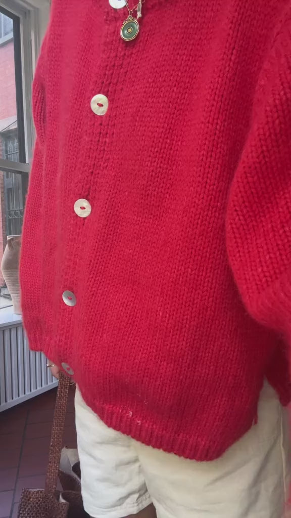 Green Chunky Boxy Alpaca Cardigan — Sheba Clover | Nikki Chasin