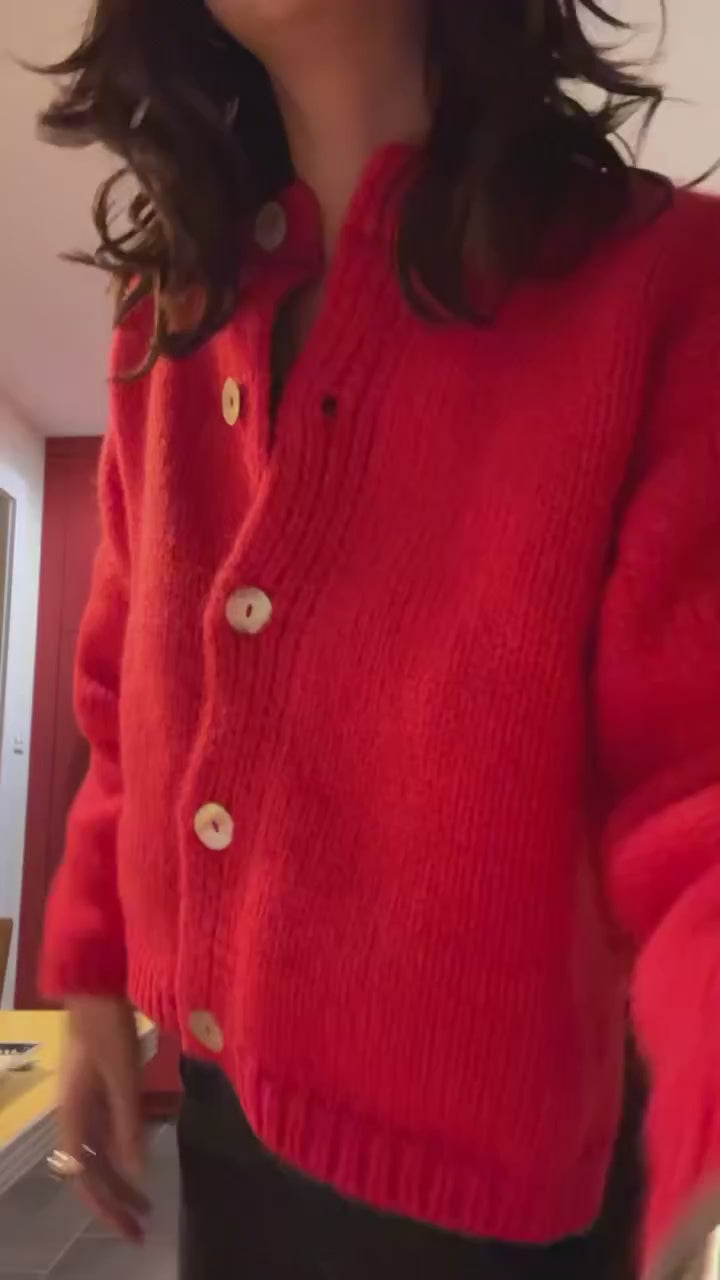 Green Chunky Boxy Alpaca Cardigan — Sheba Clover | Nikki Chasin