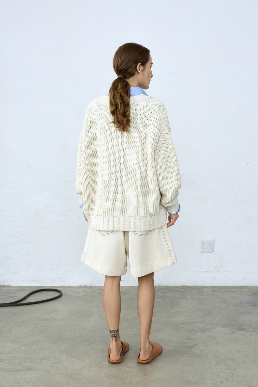 Cordera Cotton V Neck Sweater - Natural