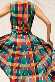 Sleeveless Baroness  Dress - Rainbow Grid Cotton