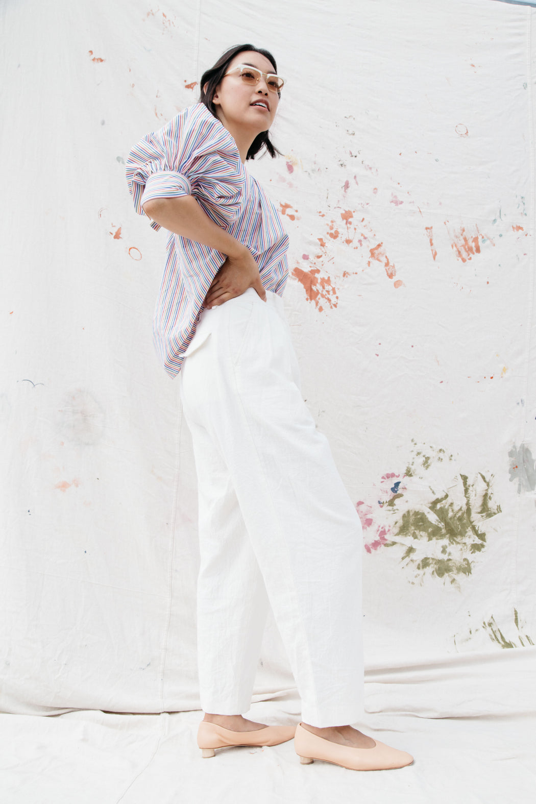 Sol Pleated Trouser - White Cotton Linen Wrinkle