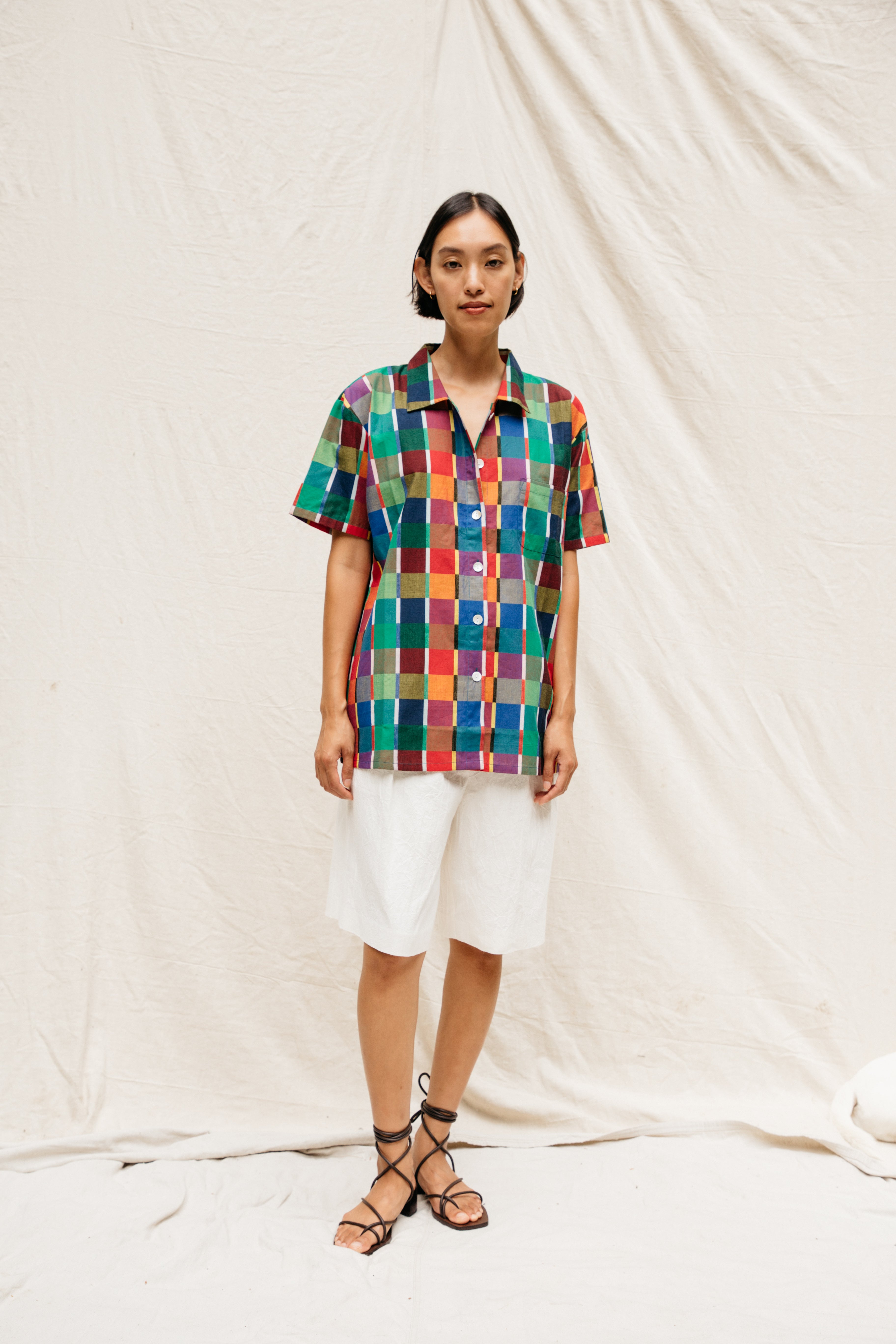 Dylan Shirt - Rainbow Grid Cotton