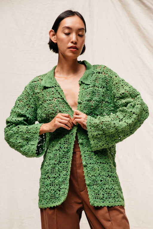 Flora Hand Crochet Cardigan- Pickle