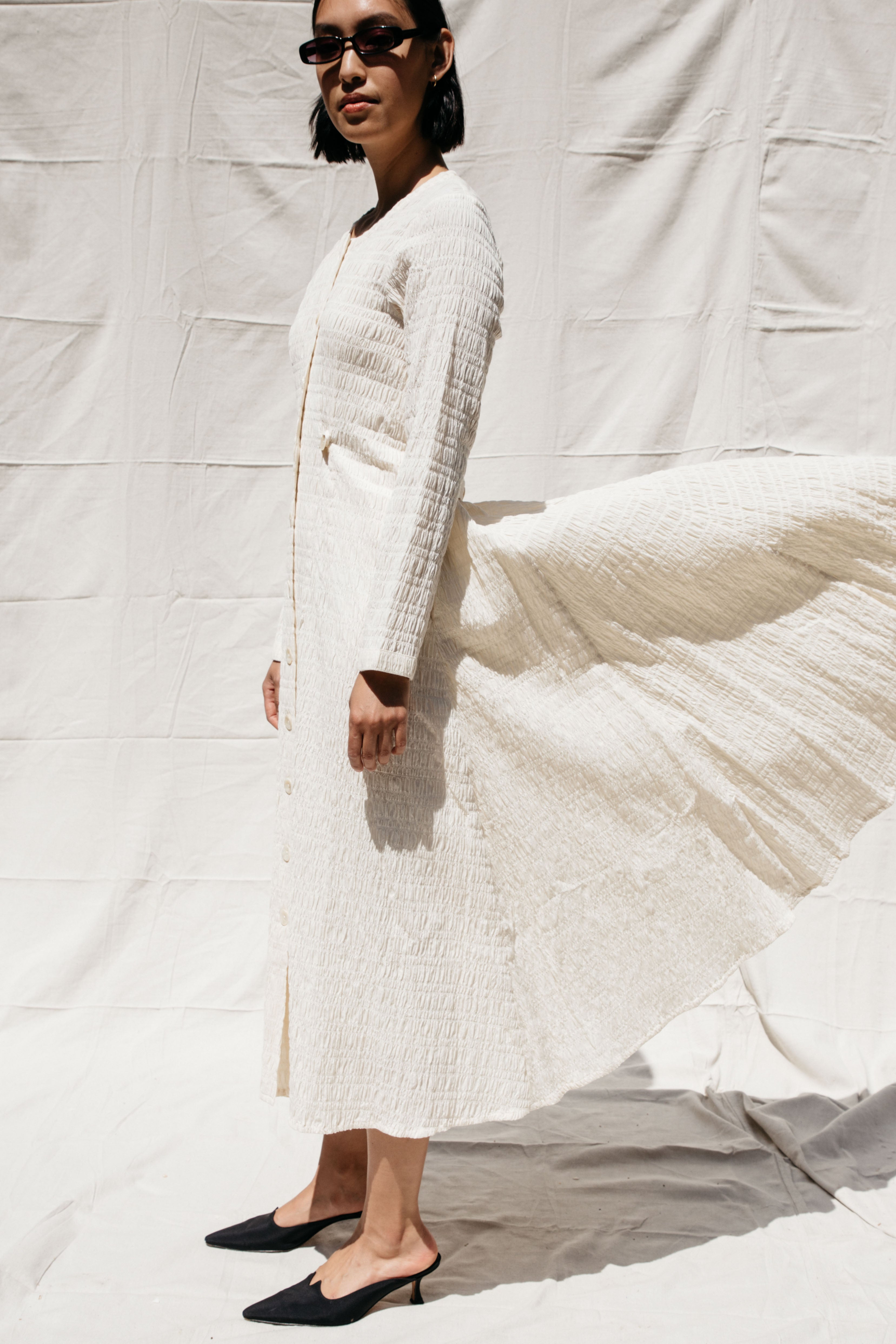 Baroness Dress - Ivory Crinkle