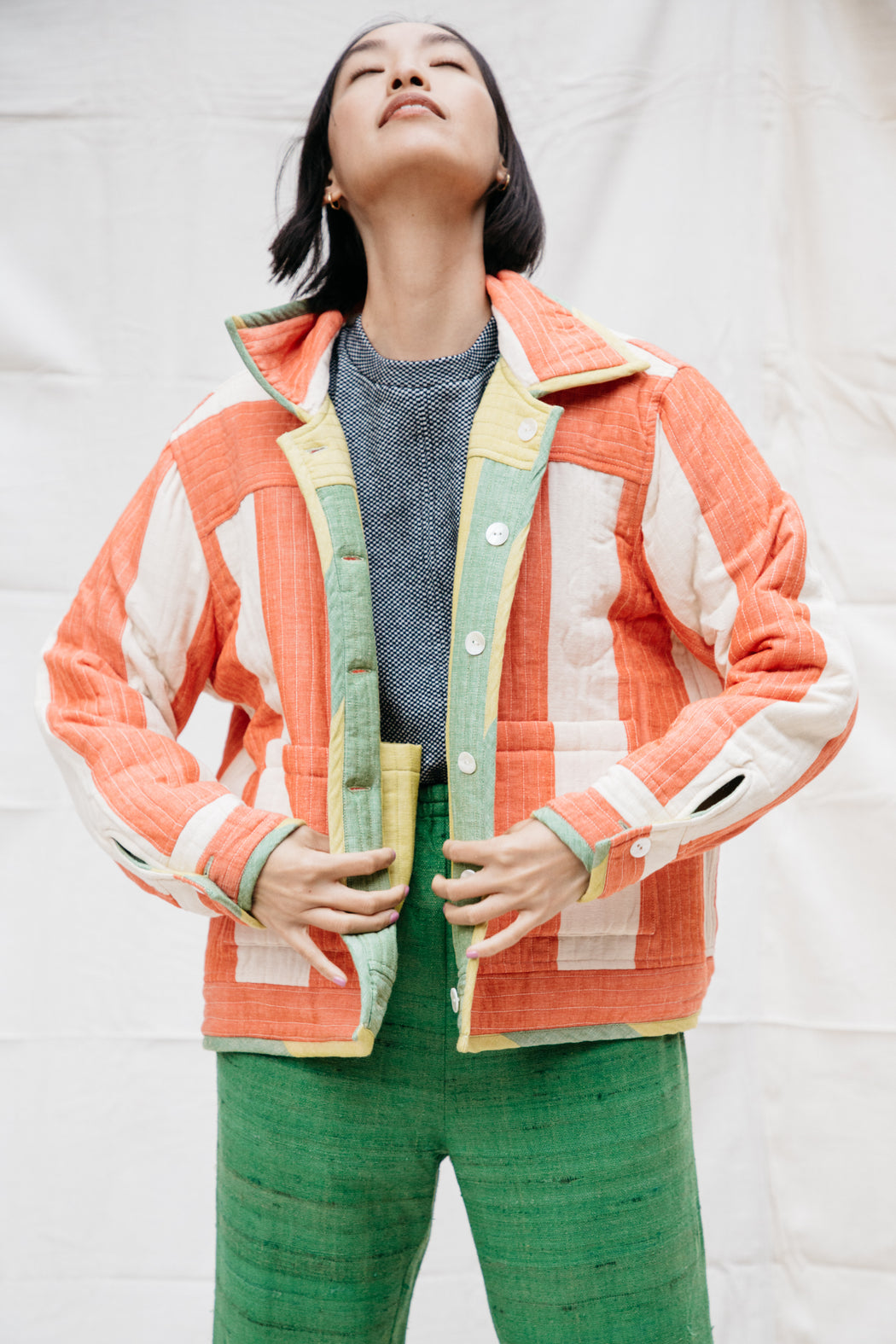 Fein Reversible Quilted Jacket, Olive/Pickle Cabana Stripe
