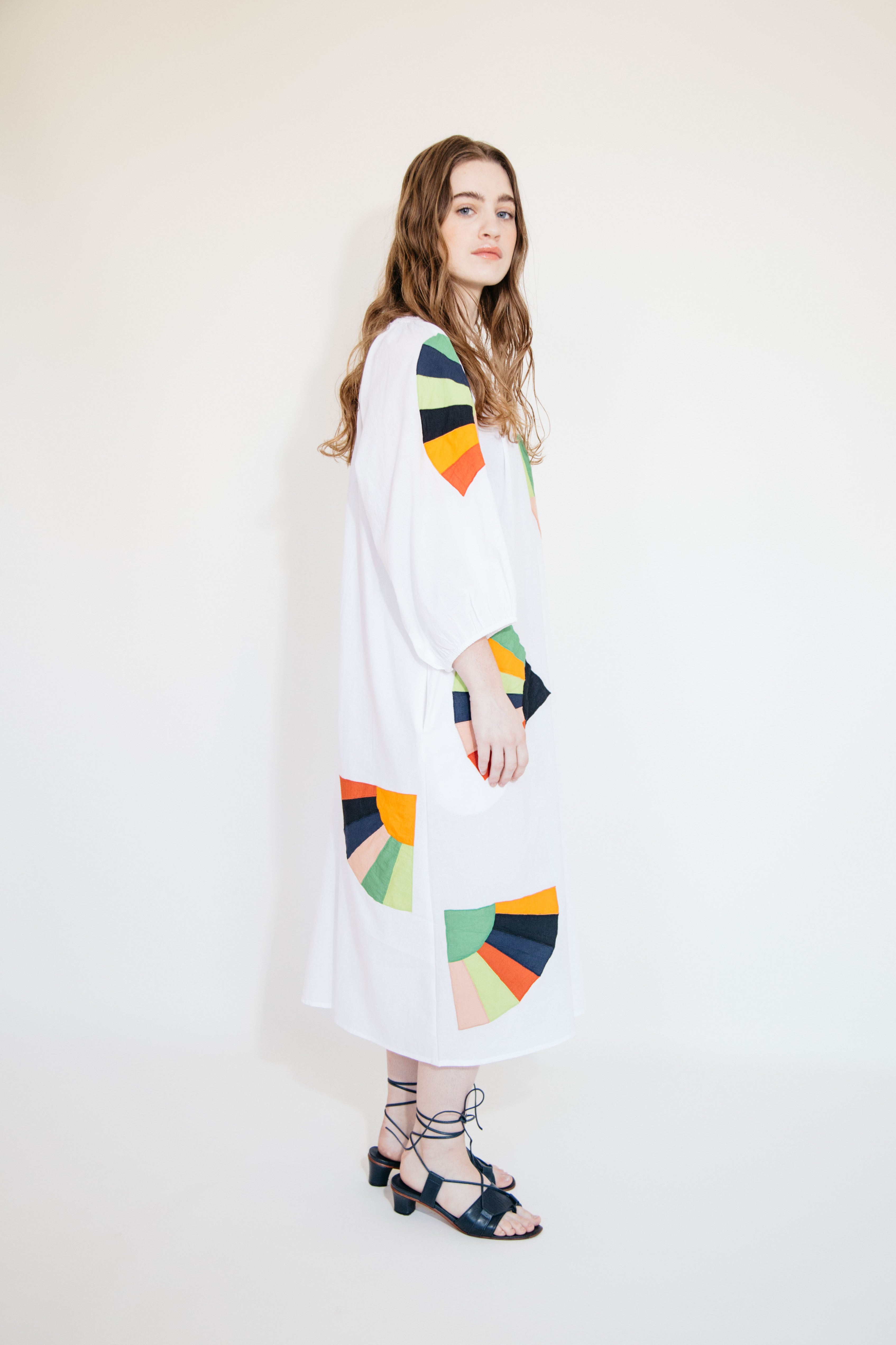 Ballad Dress - White Fan Patch Cotton
