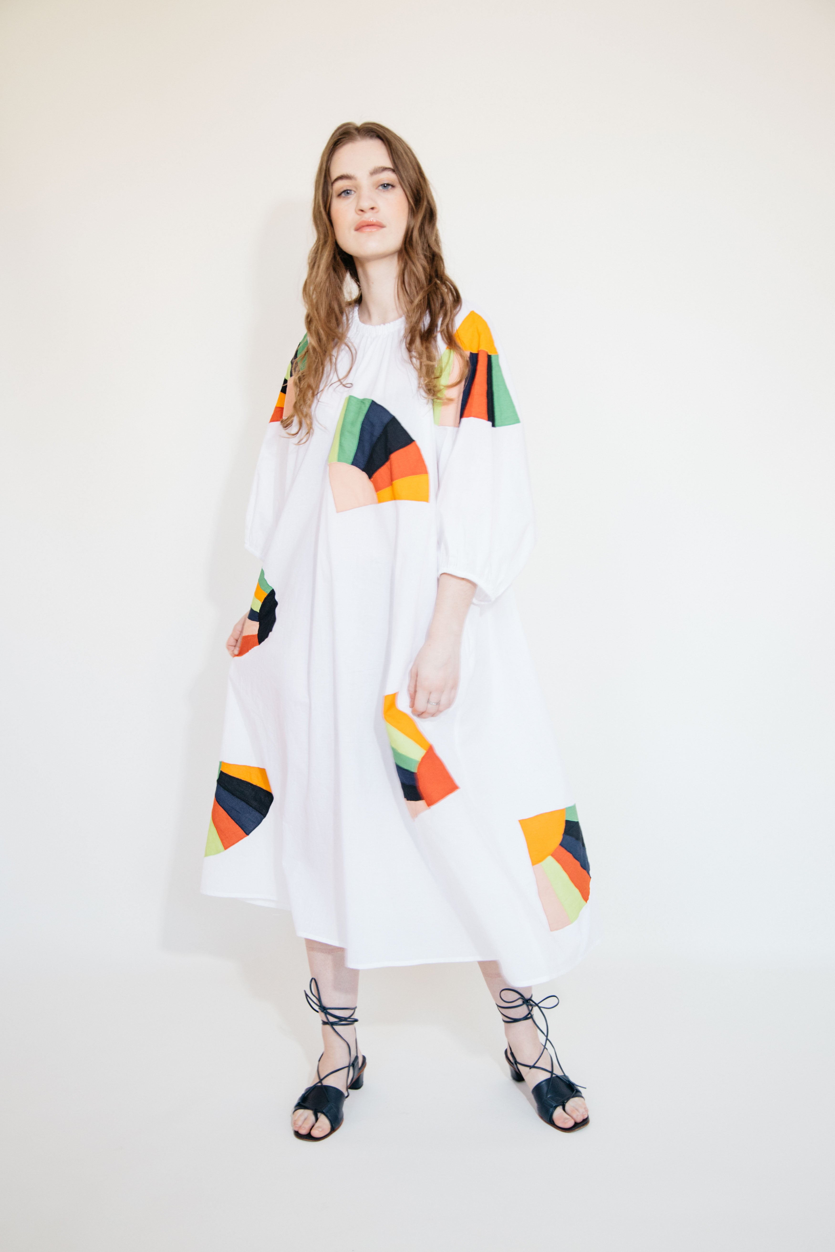 Ballad Dress - White Fan Patch Cotton