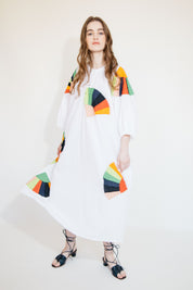 Ballad Dress - White Fan Patch Cotton