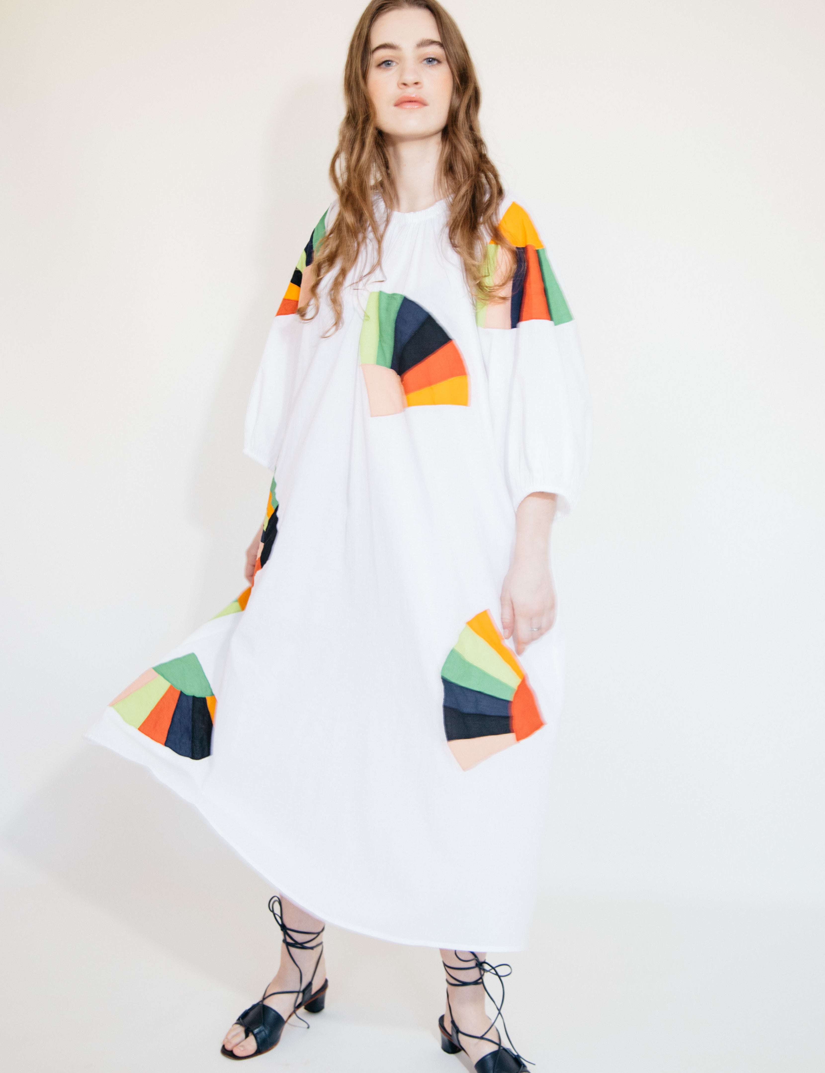 Ballad Dress - White Fan Patch Cotton, view 5