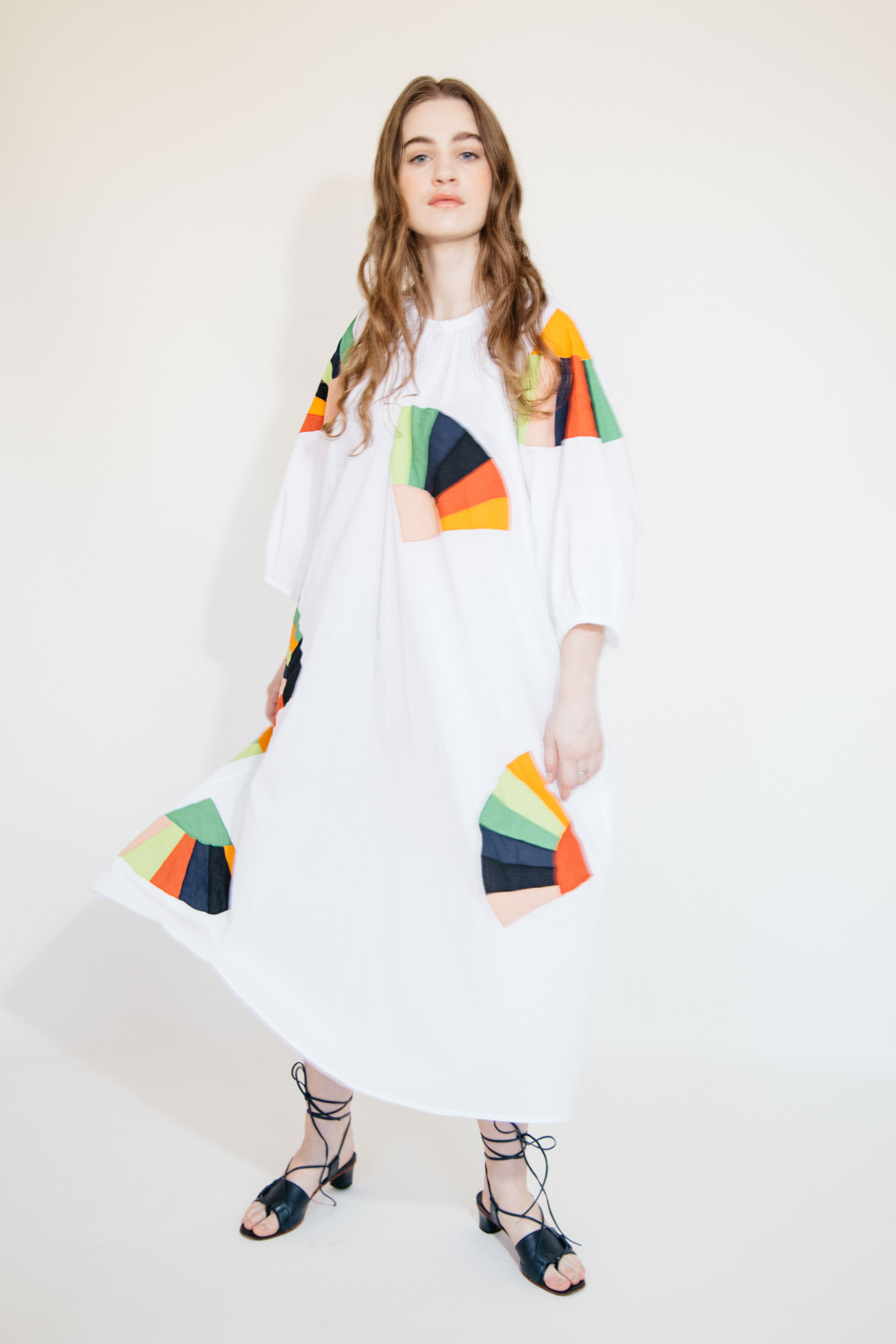 Ballad Dress - White Fan Patch Cotton, view 5