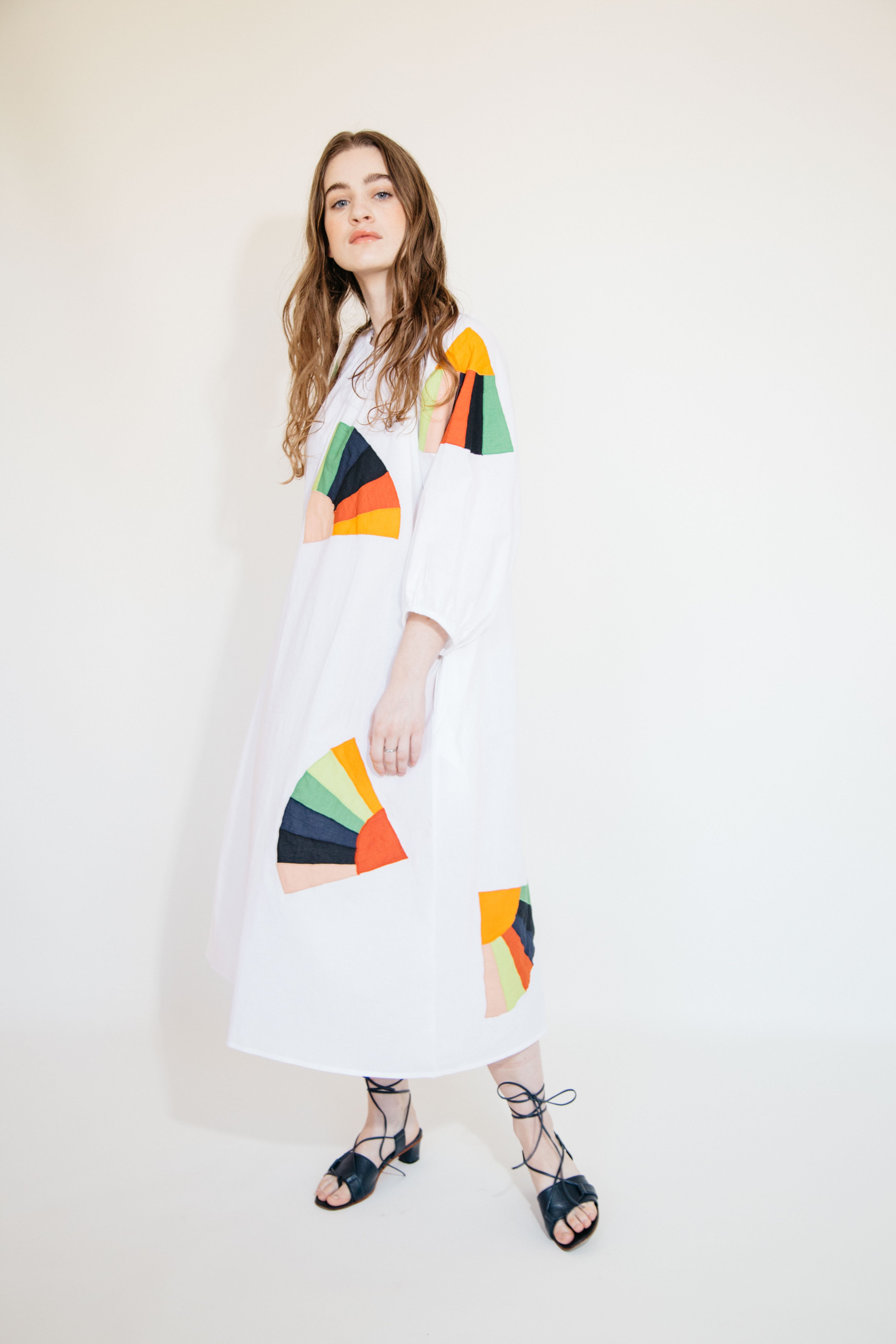 Ballad Dress - White Fan Patch Cotton